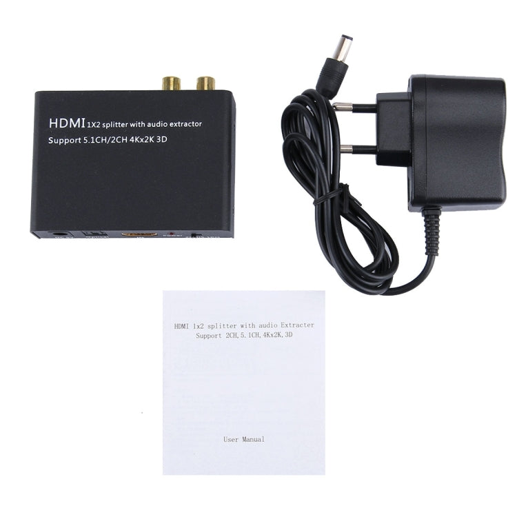 Lisslune | HDMI 1x2 Splitter with Audio Extractor, Supports 5.1CH / 2CH, 4Kx2K, 3D