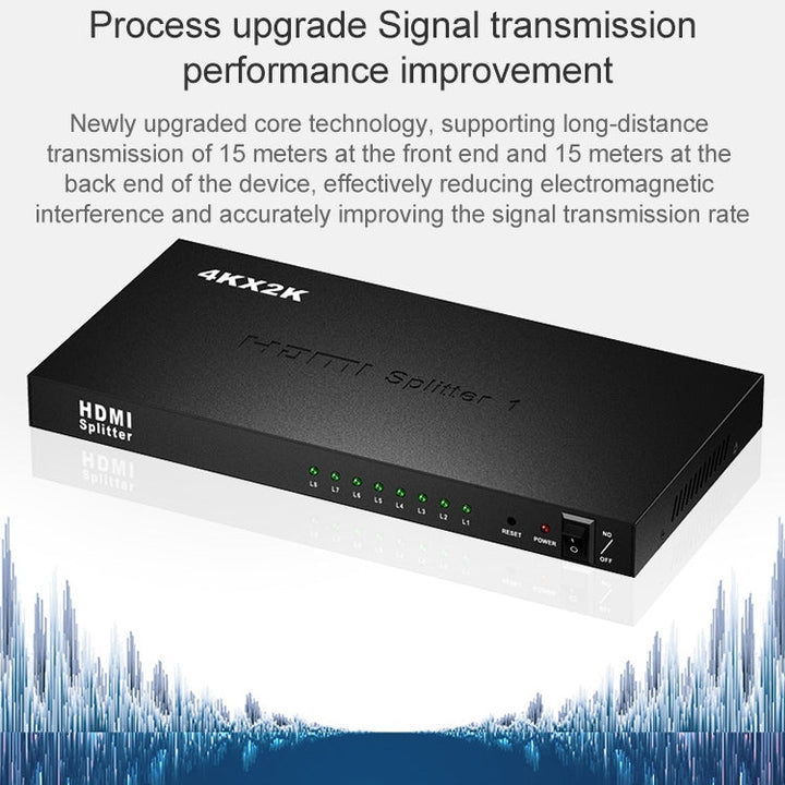 Lisslune | 1 x 8 Full HD 1080P HDMI splitter with switch, support for 3D & 4K x 2K