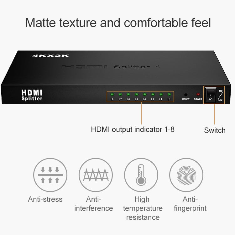 Lisslune | 1 x 8 Full HD 1080P HDMI splitter with switch, support for 3D & 4K x 2K