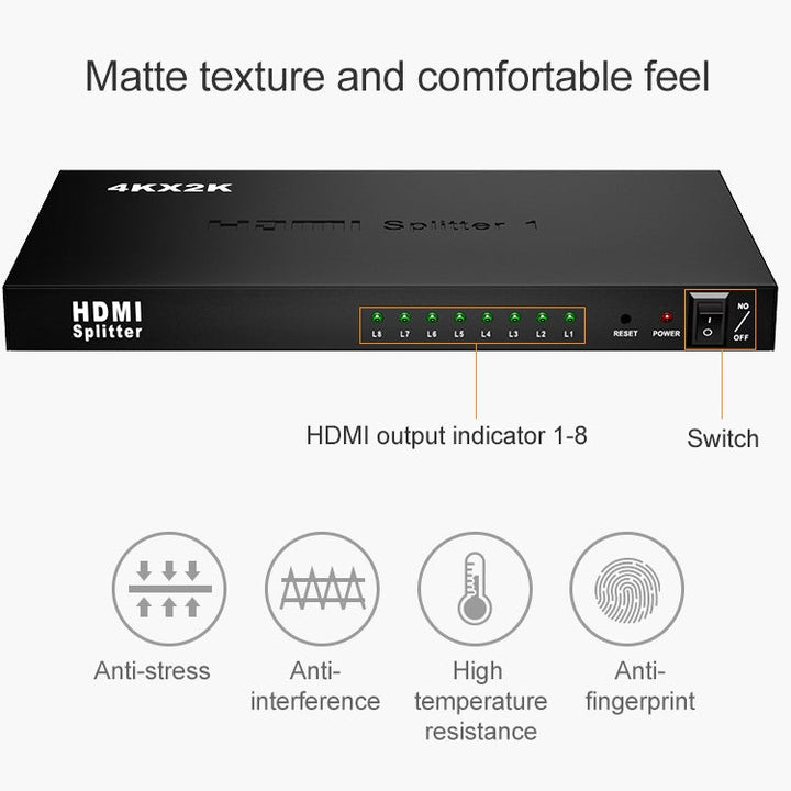 Lisslune | 1 x 8 Full HD 1080P HDMI splitter with switch, support for 3D & 4K x 2K