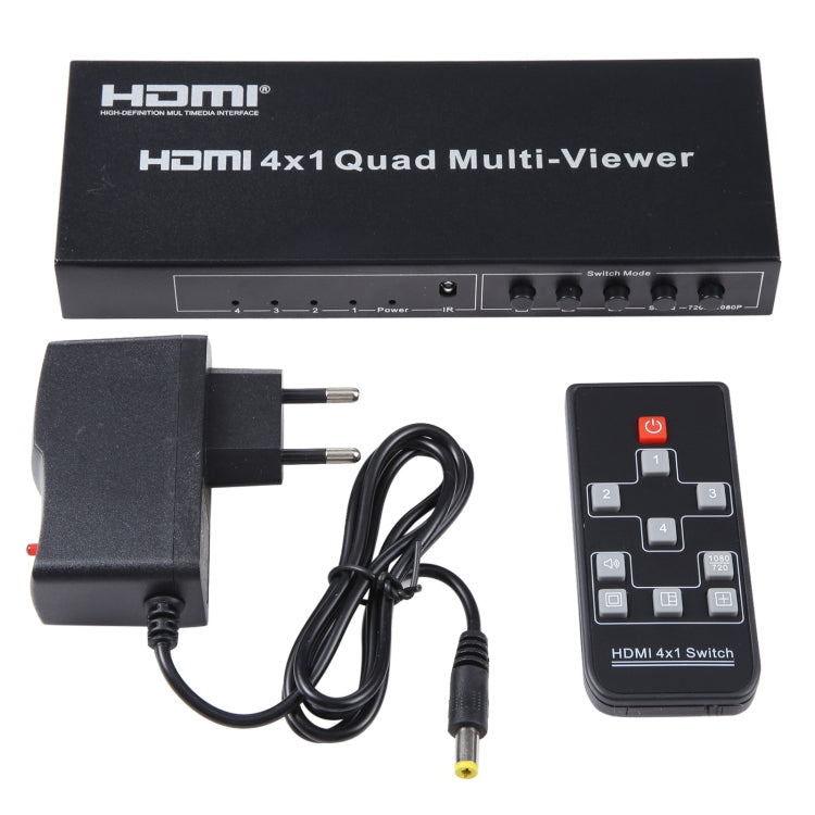 Lisslune | 4 in 1 Out HDMI Quad-Multi-Viewer with seamless switcher, EU plug