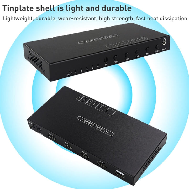 Lisslune | Measy MV4341 4K 30Hz 4 In 1 Out HDMI Quad Screen Splitter, Plug Type: US Plug (Black)