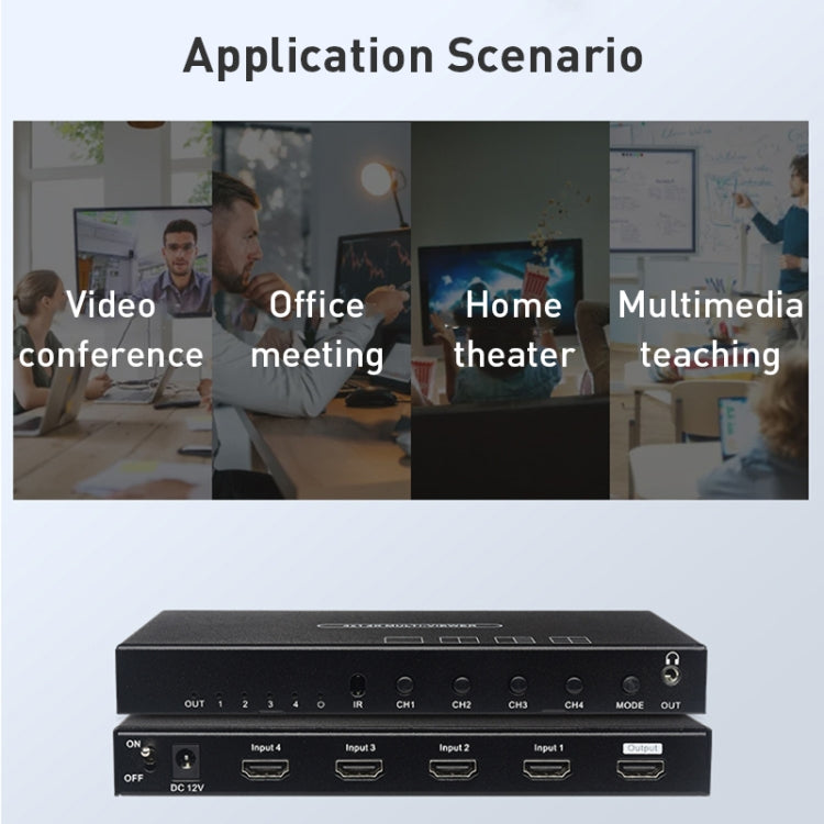 Lisslune | Measy MV4341 4K 30Hz 4 In 1 Out HDMI Quad Screen Splitter, Plug Type: EU Plug (Black)
