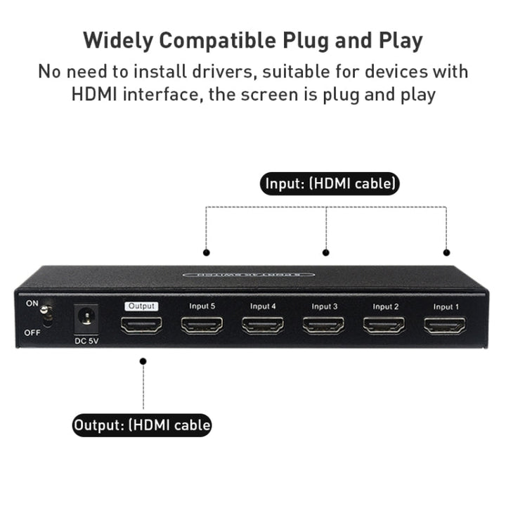 Lisslune | Measy SWH4651 4K 60Hz 5 In 1 Out HDMI Converter Switch, Plug Type: US Plug (Black)