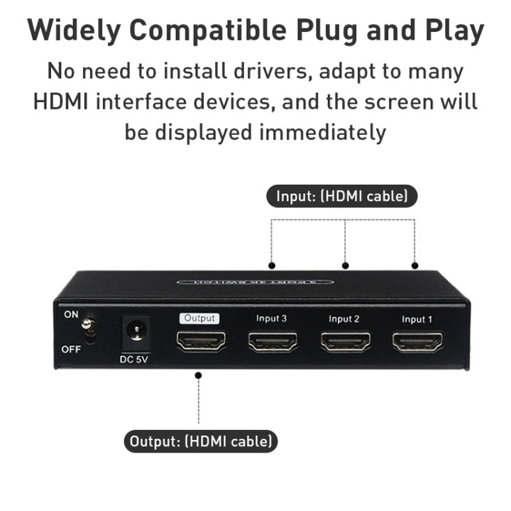 Lisslune | Measy SWH4631 4K 60Hz 3 In 1 Out HDMI Converter Switch, Plug type: EU plug (Black)