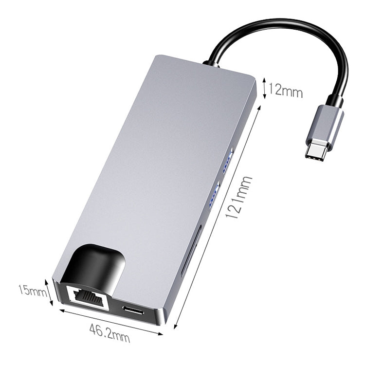 Lisslune | HW-TC12 8 In 1 Type-C / USB-C Multifunctional Expansion HUB Adapter Hdmi / Vga Hub Card Reader + Network Card