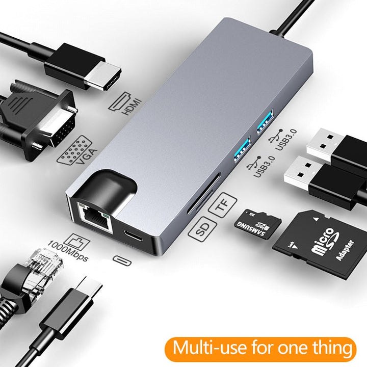 Lisslune | HW-TC12 8 In 1 Type-C / USB-C Multifunctional Expansion HUB Adapter Hdmi / Vga Hub Card Reader + Network Card
