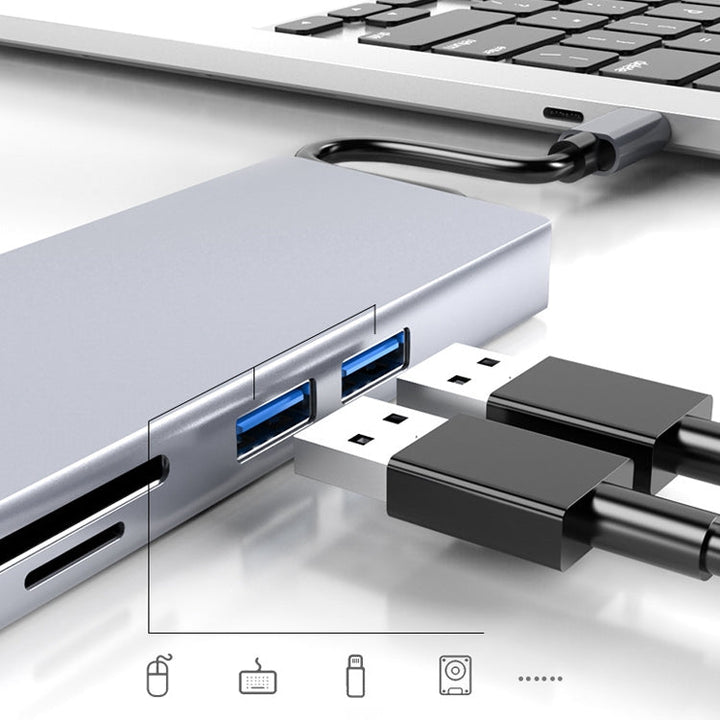 Lisslune | HW-TC12 8 In 1 Type-C / USB-C Multifunctional Expansion HUB Adapter Hdmi / Vga Hub Card Reader + Network Card