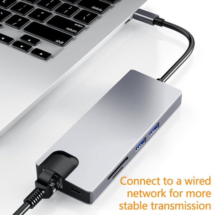 Lisslune | HW-TC12 8 In 1 Type-C / USB-C Multifunctional Expansion HUB Adapter Hdmi / Vga Hub Card Reader + Network Card