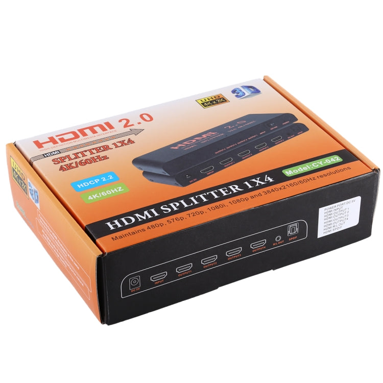 Lisslune | CY-042 1X4 HDMI 2.0 4K/60Hz Splitter, EU Plug