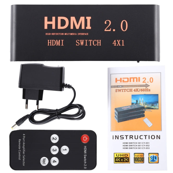 Lisslune | 4X1 4K/60Hz HDMI 2.0 Switch with Remote Control, EU Plug