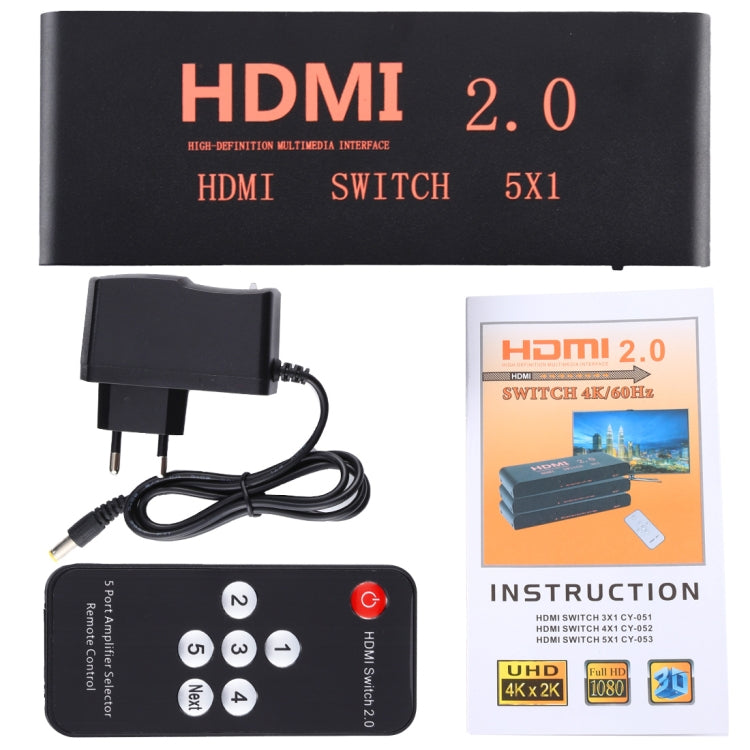 Lisslune | 5X1 4K/60Hz HDMI 2.0 Switch with Remote Control, EU Plug