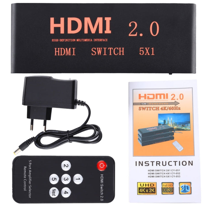 Lisslune | 5X1 4K/60Hz HDMI 2.0 Switch with Remote Control, EU Plug