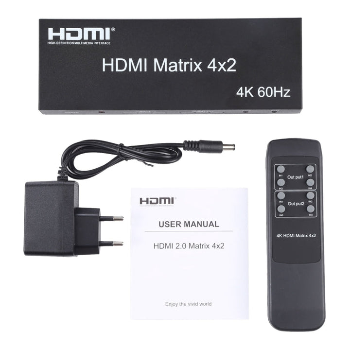 Lisslune | HDMI 4x2 Matrix Switcher / Splitter with remote control, support for ARC / MHL / 4Kx2K / 3D, 4 Ports HDMI input, 2 Ports HDMI output