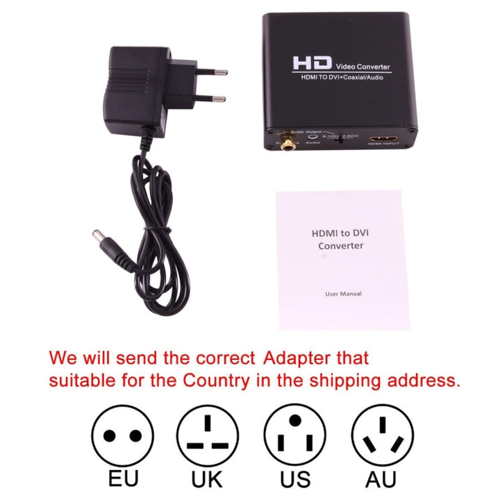 Lisslune | NEWKENG X5 HDMI to DVI with Audio 3.5 mm coaxial output video converter, EU plug