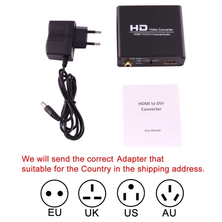 Lisslune | NEWKENG X5 HDMI to DVI with Audio 3.5mm Coaxial Output Video Converter, AU Plug
