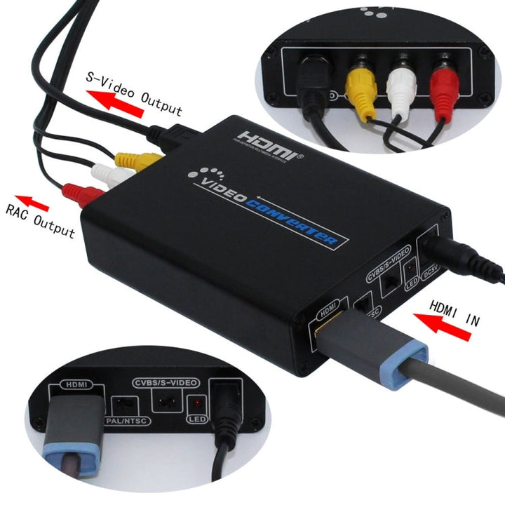 Lisslune | HDMI to Composite / AV S-Video Converter RCA CVBS/L/R Video Converter Adapter, UK Plug
