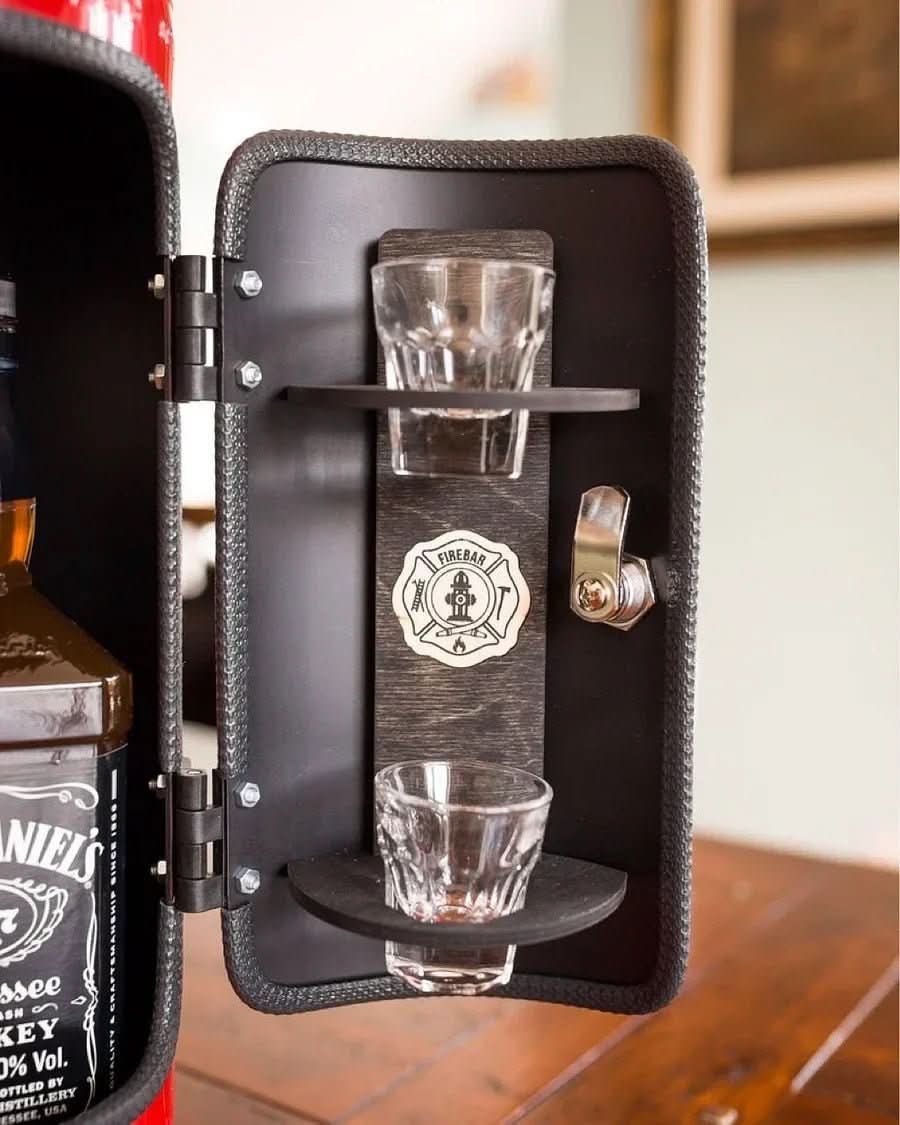 Lisslune | Hidden mini bar in fire extinguisher design for stylish drink storage
