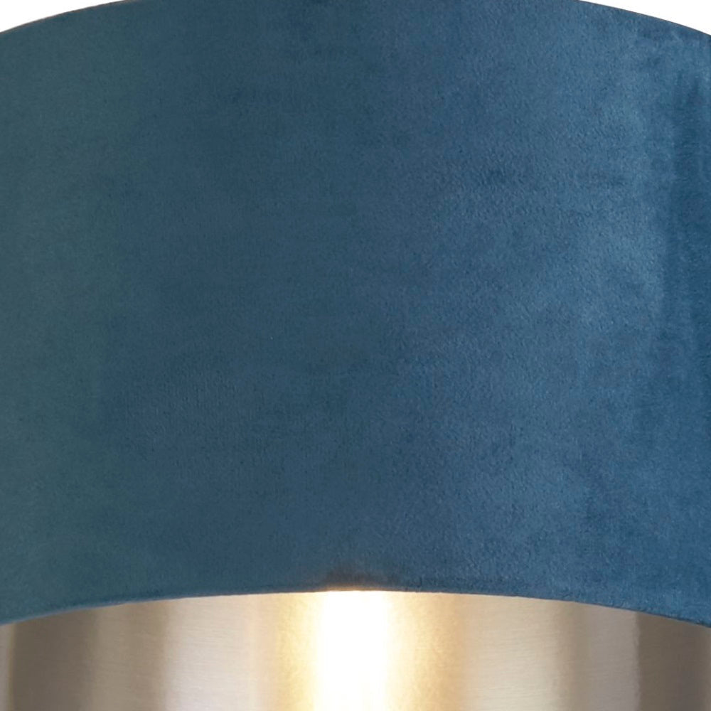 Lisslune | Teal Blue Velvet Vintage Easy Fit Drum Shade with Silver Interior 28cm