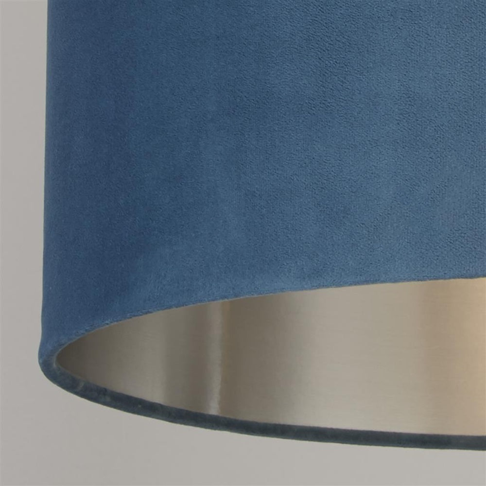 Lisslune | Teal Blue Velvet Vintage Easy Fit Drum Shade with Silver Interior 28cm