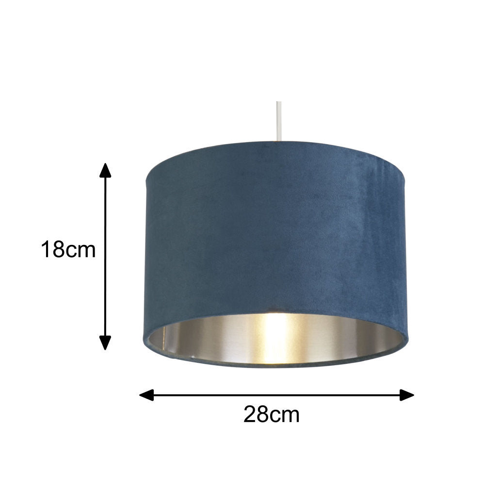 Lisslune | Teal Blue Velvet Vintage Easy Fit Drum Shade with Silver Interior 28cm
