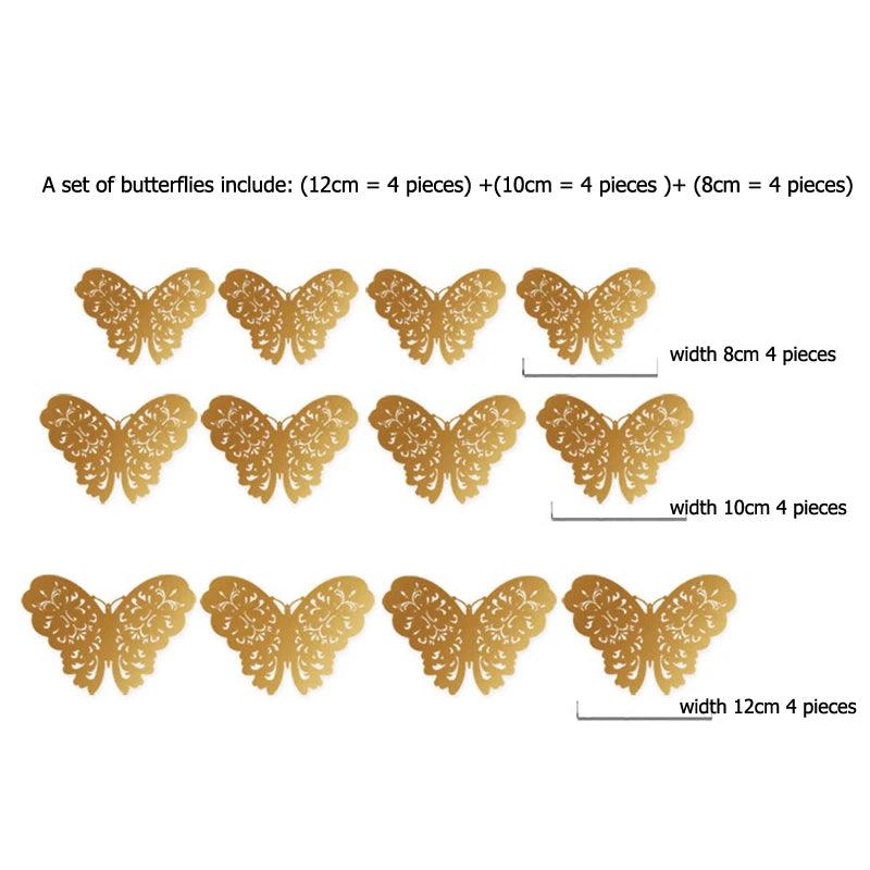 Lisslune | Set of 12 Elegant 3D Butterfly Wall Stickers - Self-Adhesive Decorative Accents in Gold and Silver for Home and Event Decoration