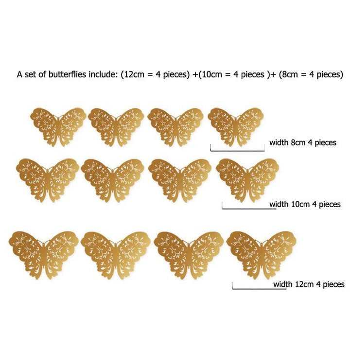 Lisslune | Set of 12 Elegant 3D Butterfly Wall Stickers - Self-Adhesive Decorative Accents in Gold and Silver for Home and Event Decoration