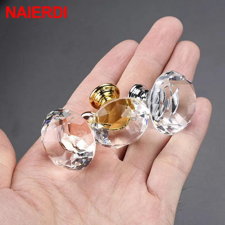 Lisslune | Luxurious diamond-shaped glass knobs with elegant gold accents to enhance home decor