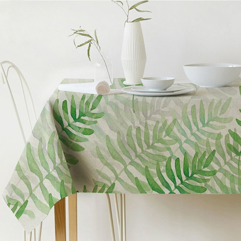 Lisslune | Nordic modern linen cotton square green tropical leaf tablecloth cover cloth