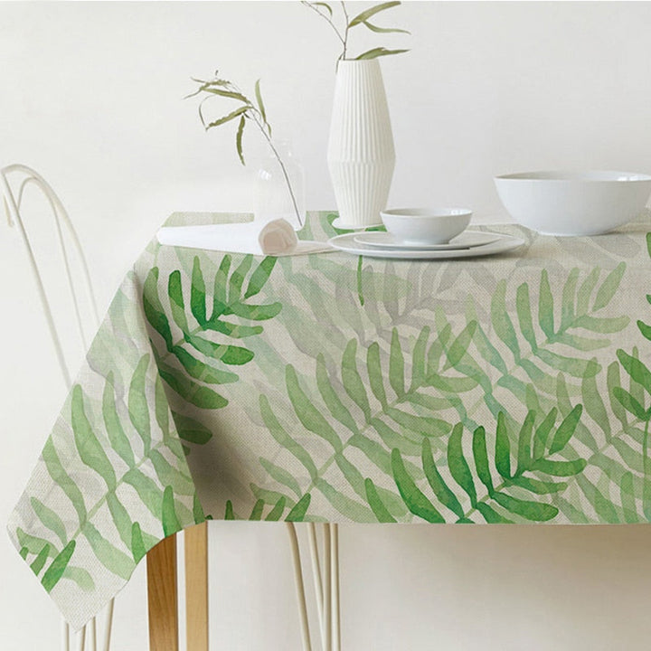 Lisslune | Nordic modern linen cotton square green tropical leaf tablecloth cover cloth