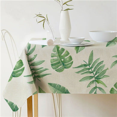 Lisslune | Nordic modern linen cotton square green tropical leaf tablecloth cover cloth