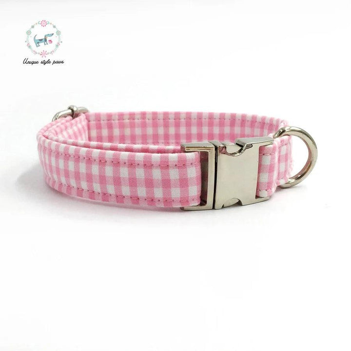 Lisslune | Charming custom pink & white dog collar and leash set with bow tie