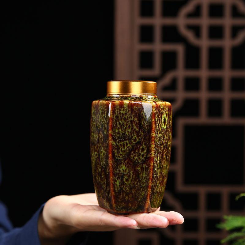 Lisslune | Elegant Vintage Chinese Ceramic Tea Storage Containers - Set of 2 in Green & Black