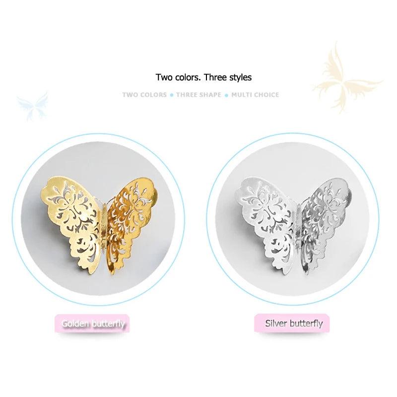 Lisslune | Set of 12 Elegant 3D Butterfly Wall Stickers - Self-Adhesive Decorative Accents in Gold and Silver for Home and Event Decoration