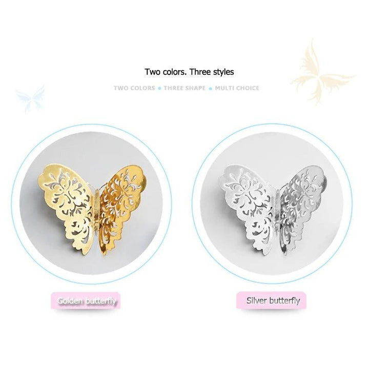 Lisslune | Set of 12 Elegant 3D Butterfly Wall Stickers - Self-Adhesive Decorative Accents in Gold and Silver for Home and Event Decoration