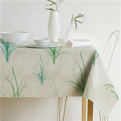 Lisslune | Nordic modern linen cotton square green tropical leaf tablecloth cover cloth