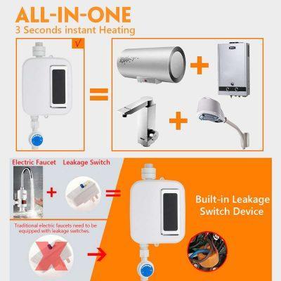 Lisslune | Portable Water Heater | Tankless Hot Water Heater Electric 3500W | Temperature Control Knob