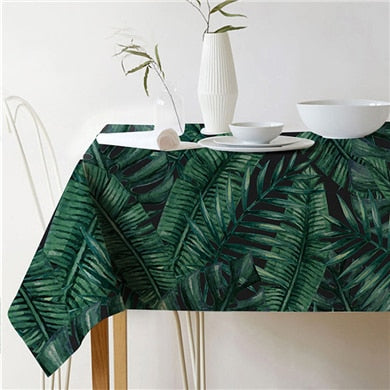 Lisslune | Nordic modern linen cotton square green tropical leaf tablecloth cover cloth
