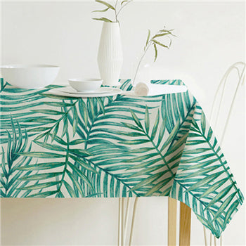 Lisslune | Nordic modern linen cotton square green tropical leaf tablecloth cover cloth