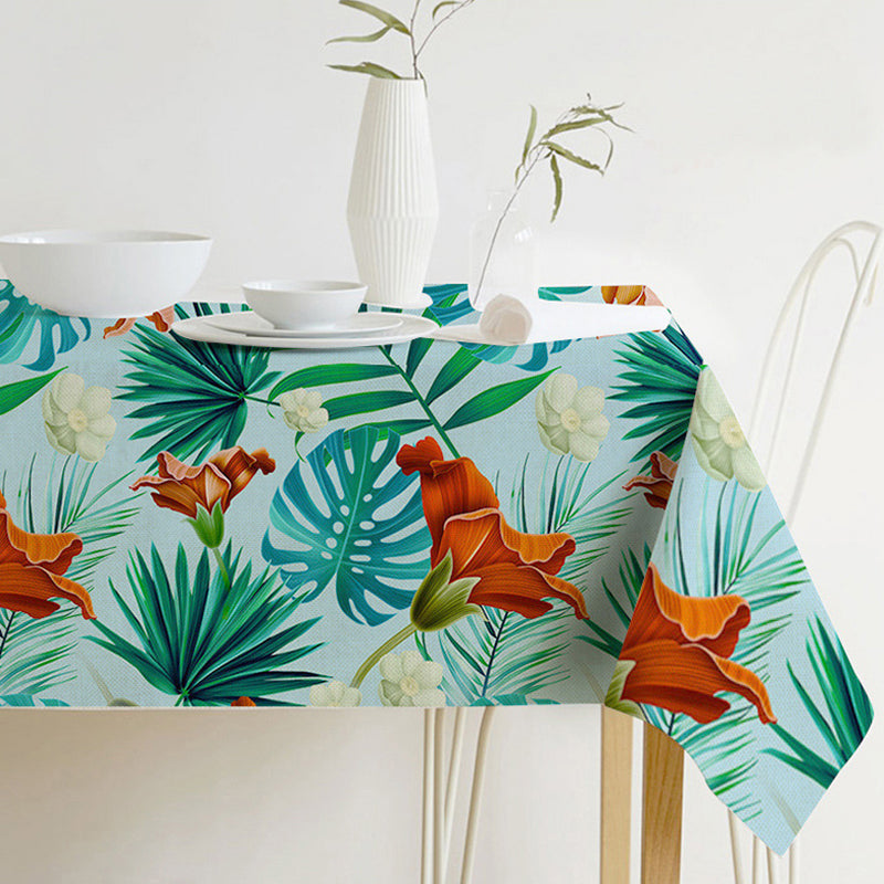 Lisslune | Nordic modern linen cotton square green tropical leaf tablecloth cover cloth
