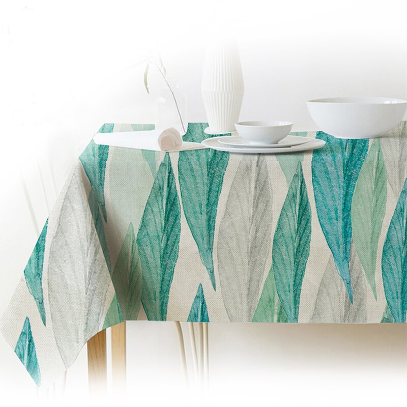 Lisslune | Nordic modern linen cotton square green tropical leaf tablecloth cover cloth