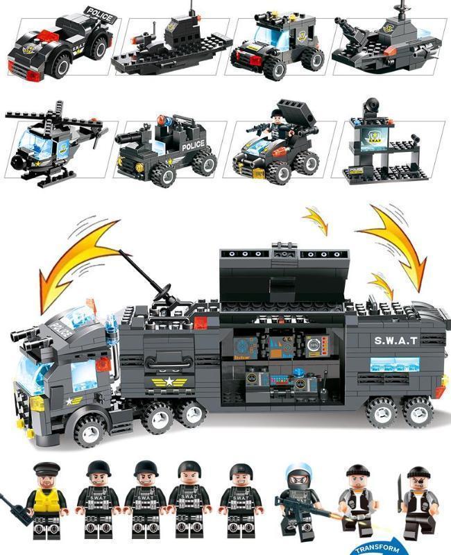 Lisslune | 8 IN 1 City Police Truck Station Building Block Series SWAT Toy Gift For Kids
