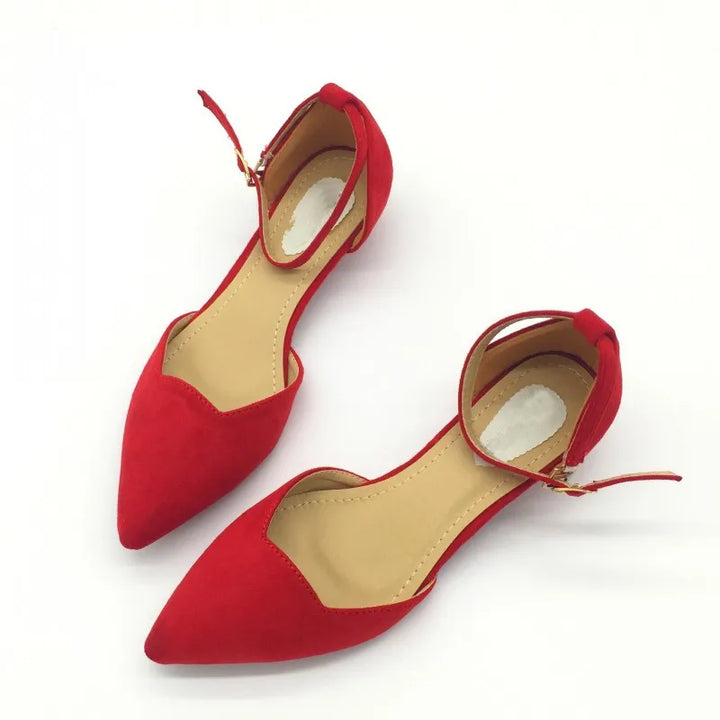 Lisslune | Women's Buckle Straps Low Heels Pumps Pointed Toe Flock D'Orsay Heels Shoes Single Shoe Blue