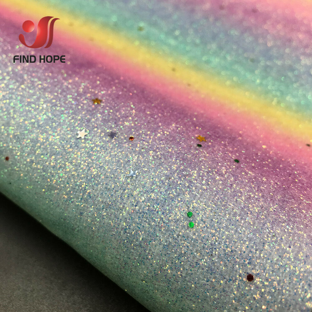 Lisslune | Glittery Rainbow Craft Fabric - 20x30cm Iridescent Art Supplies