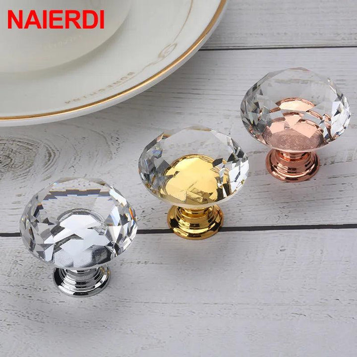 Lisslune | Luxurious diamond-shaped glass knobs with elegant gold accents to enhance home decor