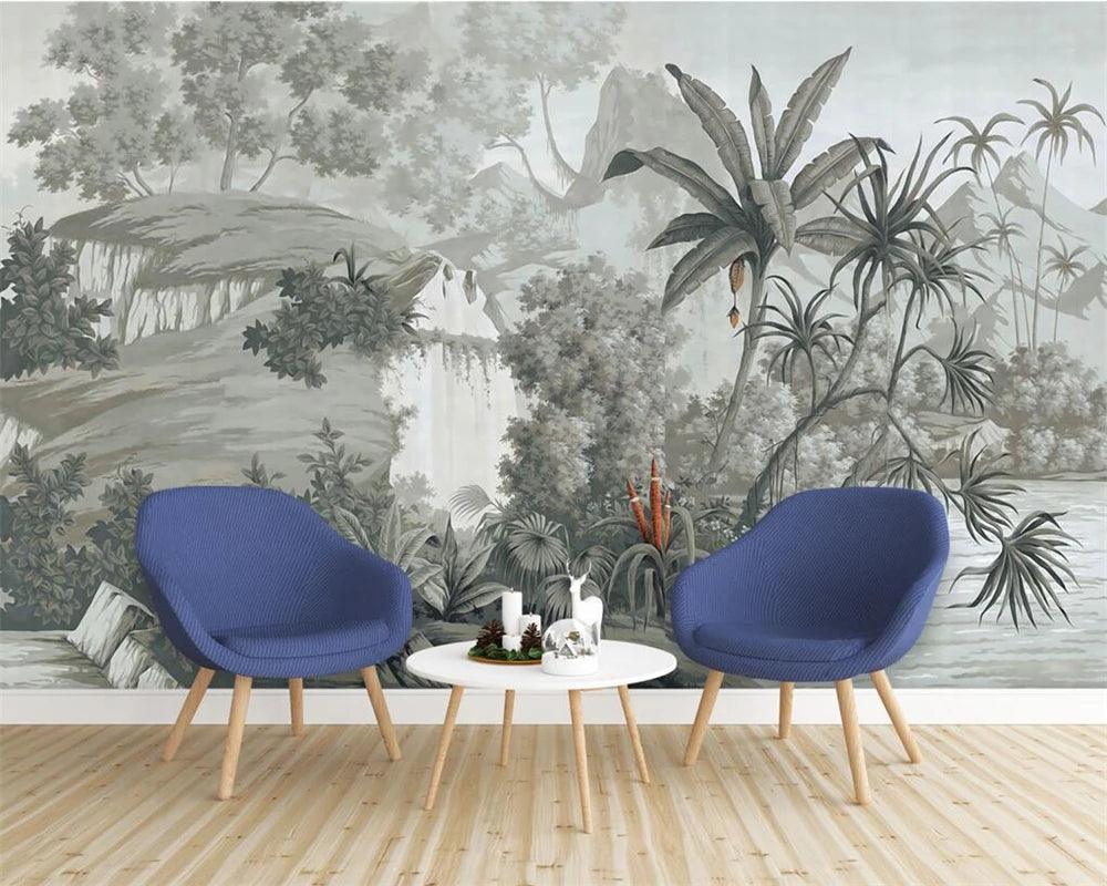 Lisslune | Elegant Monochrome 3D Banana Leaf Wallpaper for Stunning Living Spaces