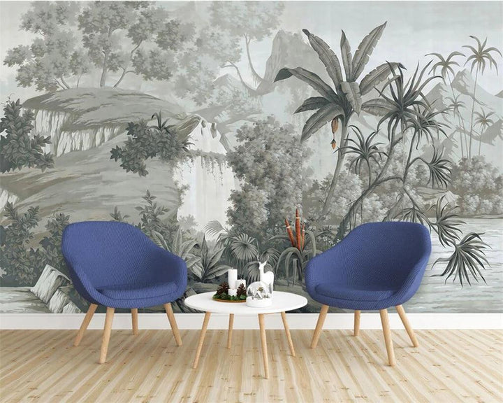 Lisslune | Elegant Monochrome 3D Banana Leaf Wallpaper for Stunning Living Spaces