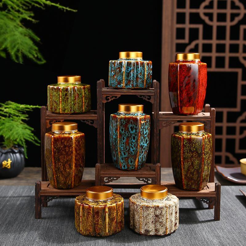 Lisslune | Elegant Vintage Chinese Ceramic Tea Storage Containers - Set of 2 in Green & Black