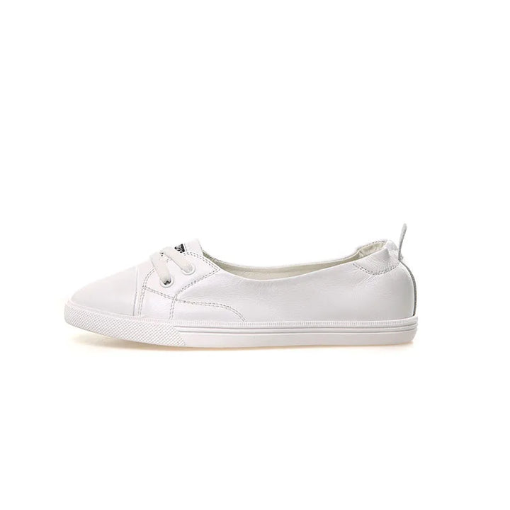 Lisslune | 100% Genuine Leather Shoes Women Flat Casual Shoes Soft Cowhide White Flats