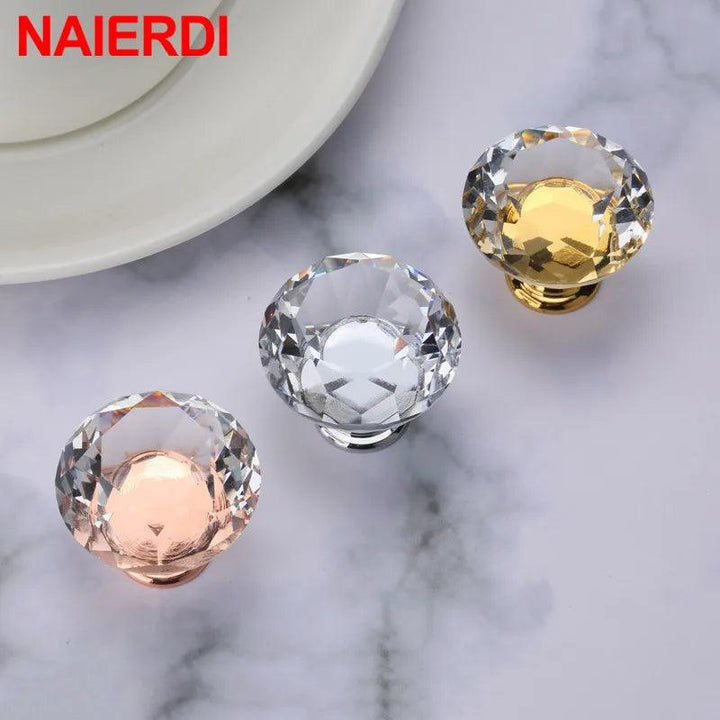 Lisslune | Luxurious diamond-shaped glass knobs with elegant gold accents to enhance home decor